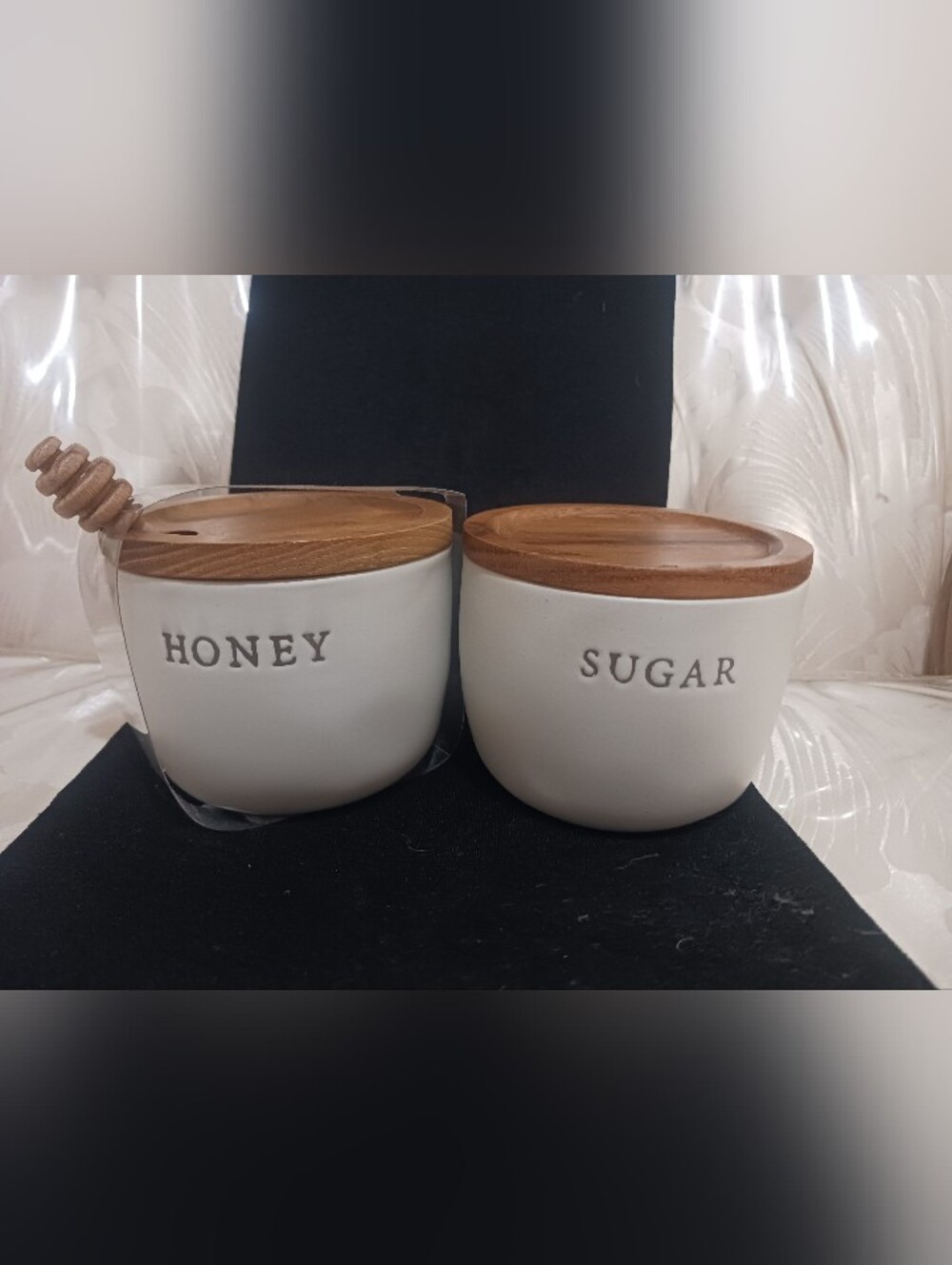 Heath And Hand Ceramic Sugar & Honey Canisters with Wooden Lids